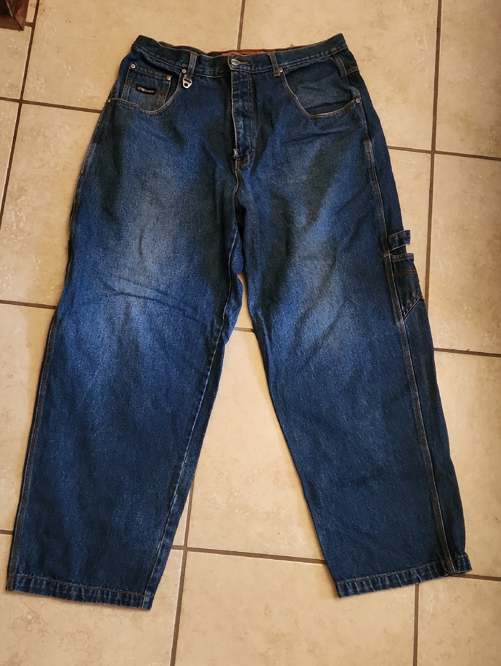 Vintage 90s Hip-Hop Lugz Baggy Carpenter Jeans Utility Pockets Hammer Hook Sz 38